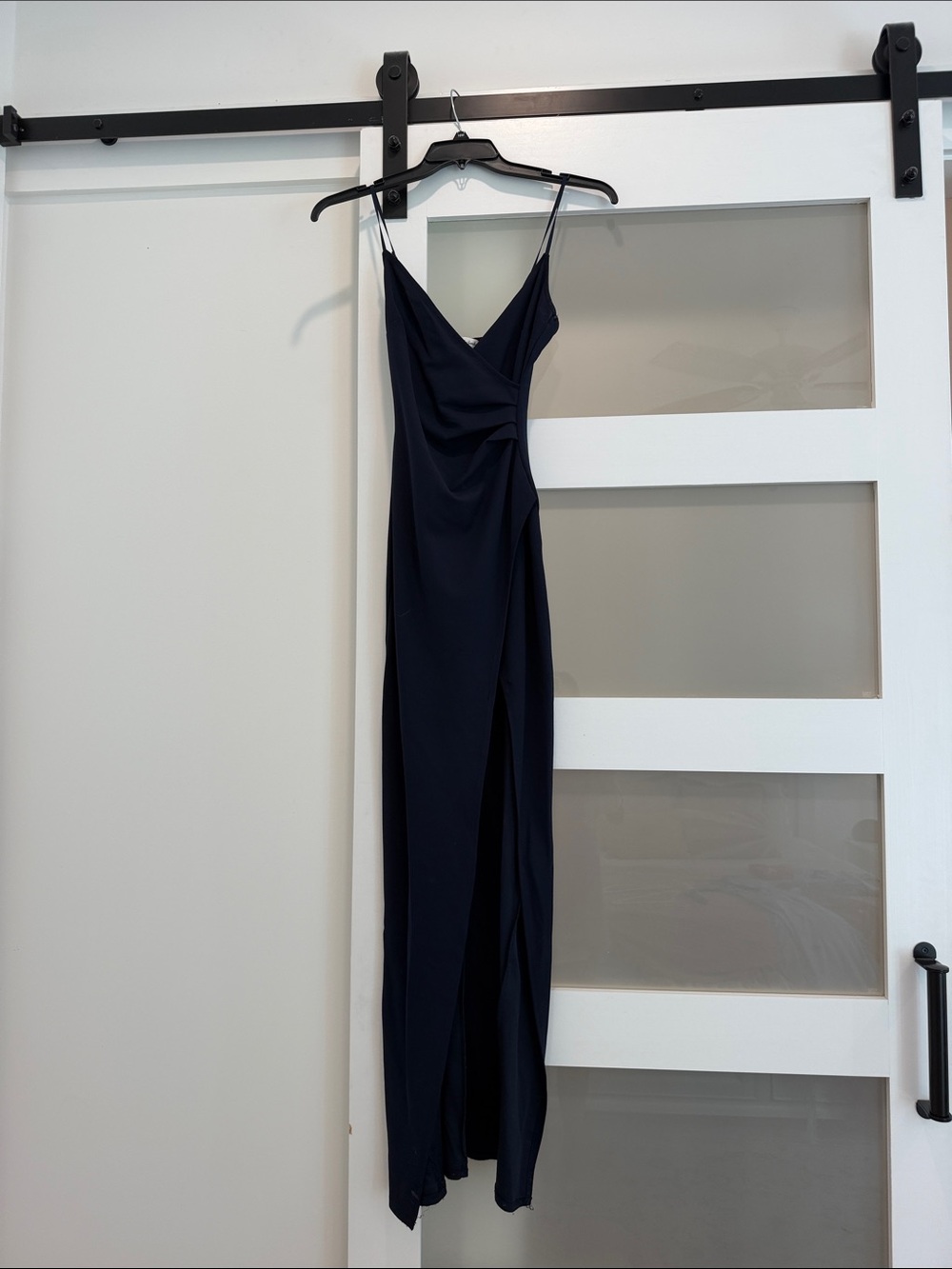Elegant Navy Slip Maxi Dress with Side Drape